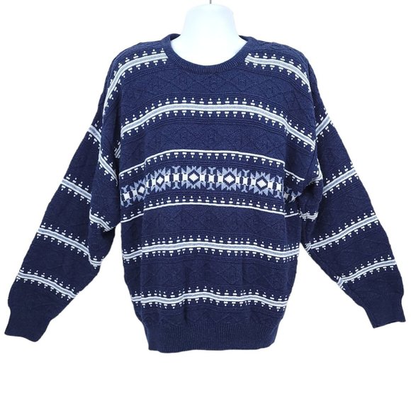 Vintage Jantzen Nordic Crew Neck Sweater Mens XL Grandpa Slouchy USA Made Blue - Picture 1 of 10